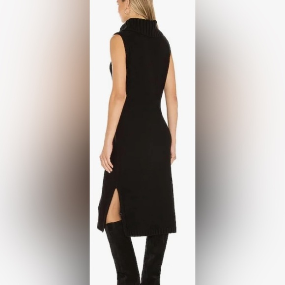 WHO WHAT WEAR rib knit turtleneck sleeveless midi black side slit NEW size S - Picture 2 of 10